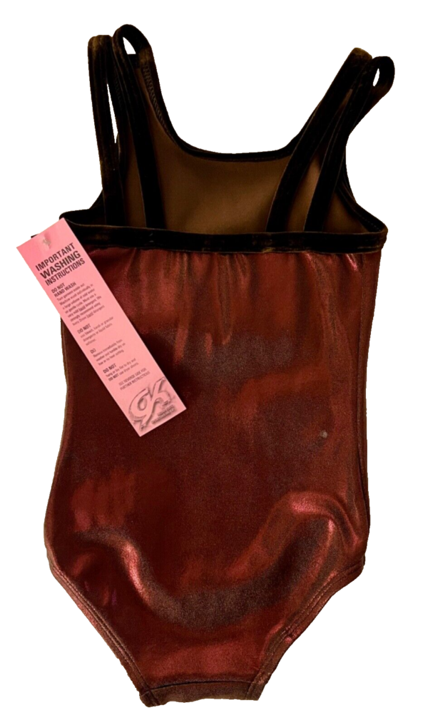 GK CHILD X-SMALL EXPRESSO MYSTIQUE VELVET TRIM GYMNASTICS DANCE TANK LEOTARD XS - Image 8