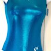 GK TURQUOISE FOIL ADULT X-SMALL CRISSCROSS SILVER GYMNASTIC TANK LEOTARD AXS NWT