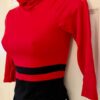 GK FIGURE SKATE LADIES X-SMALL 3/4 SLV NYLON/STRETCH RED TOP BLACK PANT SET XS - Image 3