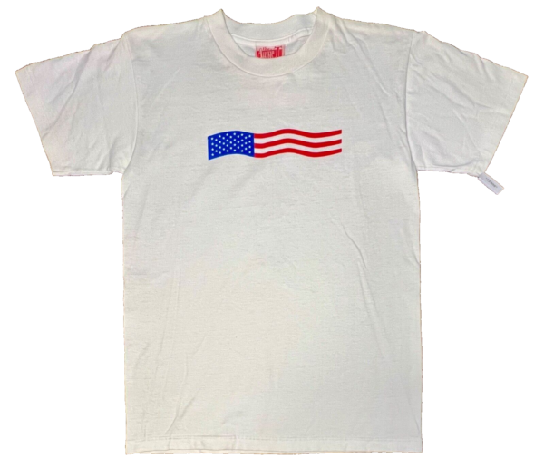 THE AUSSIE T CO "AMERICAN FLAG" GRAPHIC ADULT SMALL SSLV WHITE COTTON T-SHIRT S - Image 2