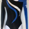 GK LONG SLEEVE LADIES SMALL ASYM BLACK BLUE WHITE FOIL DANCE LEOTARD AS