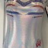ALY RAISMAN WHITE OPAL ADULT SMALL ROYAL RED SEQ GYMNASTIC DANCE TANK LEOTARD AS