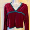 GK PURPLE VELVET LADIES LARGE LgSLV GREEN VELVET TRIM SKATE DANCE CROP TOP Sz L