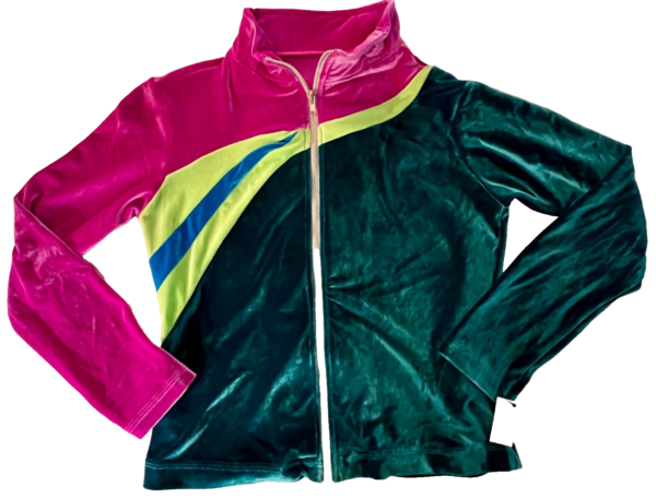 GK WARM UP JACKET ADULT SMALL PINK GREEN VELVET GYMNASTICS DANCE CHEER SKATE S - Image 5