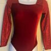GK ELITE LgSLV LADIES SMALL RED VELVET FOIL GYMNASTICS DANCE LEOTARD Sz AS NWT!