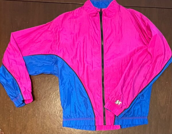 GK WARM UP ADULT X-SMALL PINK BLUE CRINKLE NYLON GYMNASTIC CHEER JACKET/PANT SET - Image 4