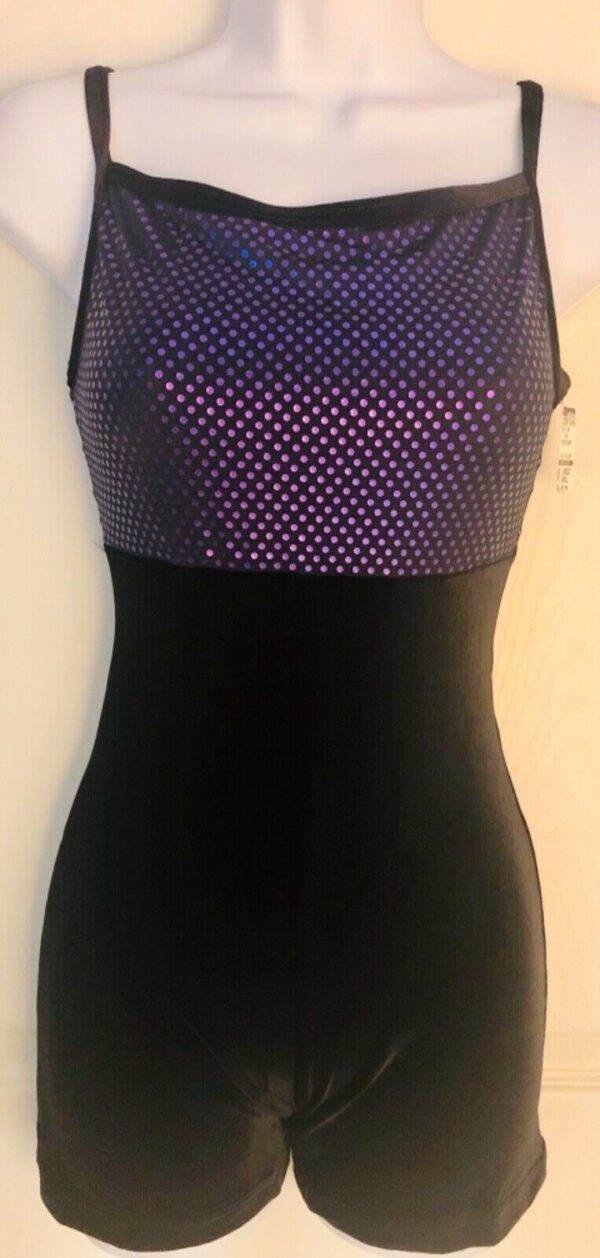 GK DANCE BIKETARD ADULT SMALL PASSION FOILED PRINT BLACK VELVET GYM CAMISOLE AS