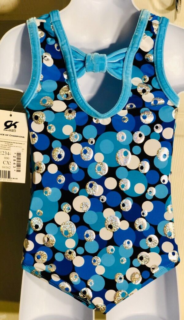 GK Elite CHILDS BLUE PRINT TANK GYMNASTICS DANCE LEOTARD Sz XS - Image 2