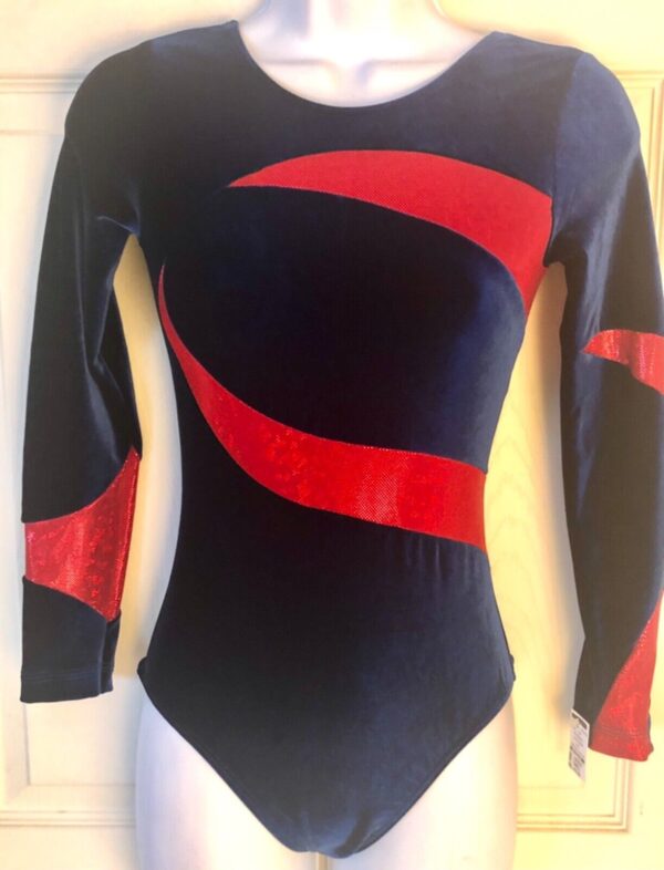 GK LgSLV LADIES SMALL ROYAL VELVET RED FOIL GYMNASTICS DANCE LEOTARD Sz AS NWT!