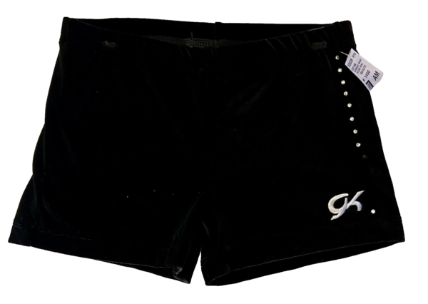 GK DANCE MICRO MINI WORKOUT SHORTS ADULT MEDIUM BLACK VELVET SWAR CRYSTALS SZ M - Image 3