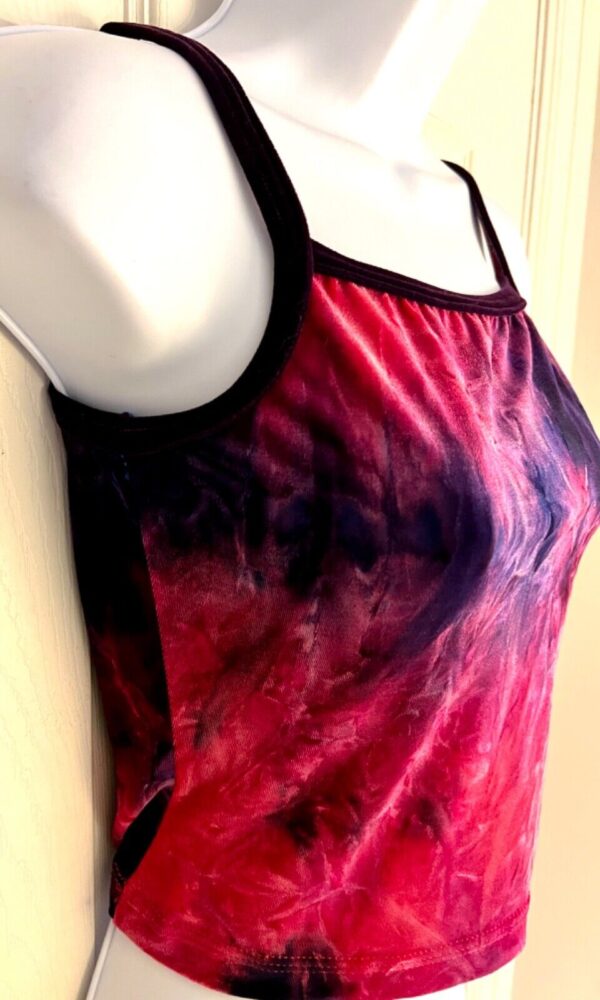 GK ELITE DANCE JAZZ ADULT MEDIUM TIE DYE PINK/PURPLE VELVET CAMI CROP TOP Sz AM - Image 3