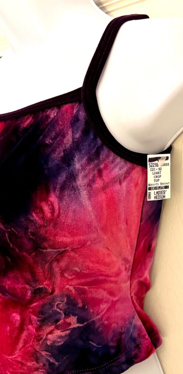 GK ELITE DANCE JAZZ ADULT MEDIUM TIE DYE PINK/PURPLE VELVET CAMI CROP TOP Sz AM - Image 4