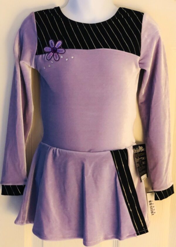 GK LAVENDER VELVET CHILD SMALL LgSLV FOIL YOKE ICE FIGURE SKATE DRESS Sz CS NWT!