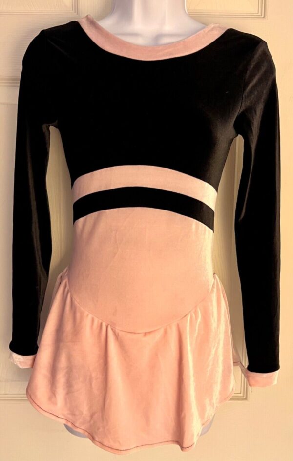 GK ICE FIGURE SKATE ADULT SMALL LgSLV BOATNECK BLACK PINK VELVET DRESS SZ S