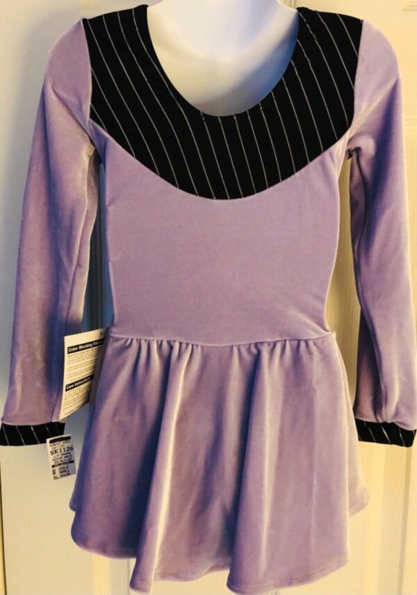 GK LAVENDER VELVET CHILD SMALL LgSLV FOIL YOKE ICE FIGURE SKATE DRESS Sz CS NWT! - Image 7