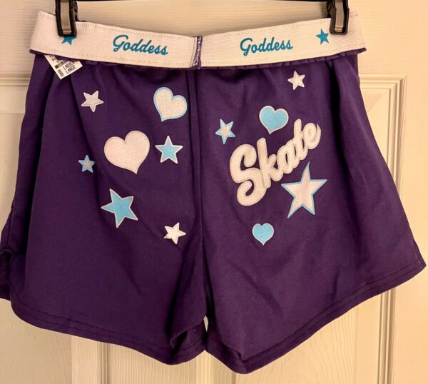 GK COTTON LADIES LARGE SKATE GODDESS GLITTER PRINT PURPLE BOXER SHORTS SZ L NWT!