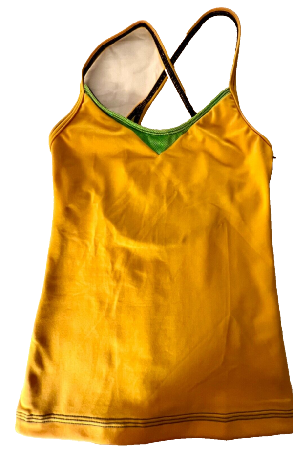 GK DANCE CHILD MEDIUM GOLD GREEN FOIL DRY TECH CAMISOLE ATHLETIC TOP  SZ M NWT! - Image 9