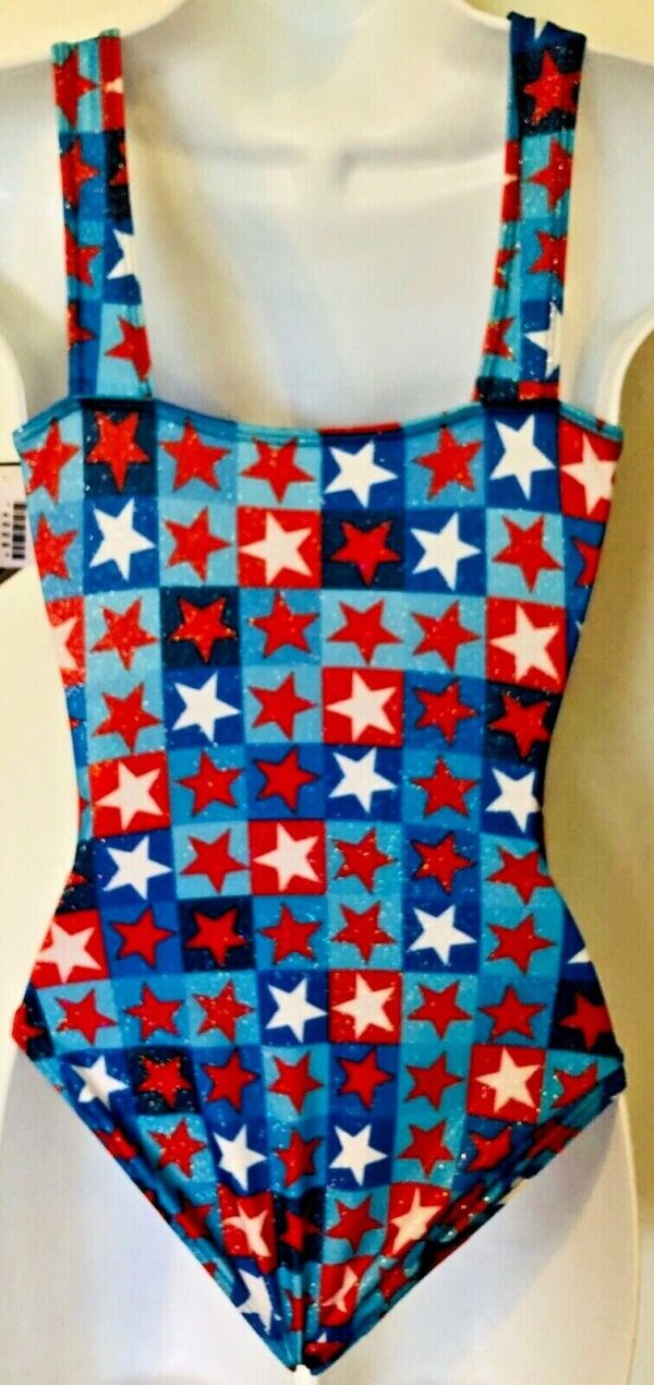 GK LEOTARD ADULT SMALL PATRIOTIC STAR PRINT FOIL TANK GYMNASTIC DANCE NWT! AS - Image 2