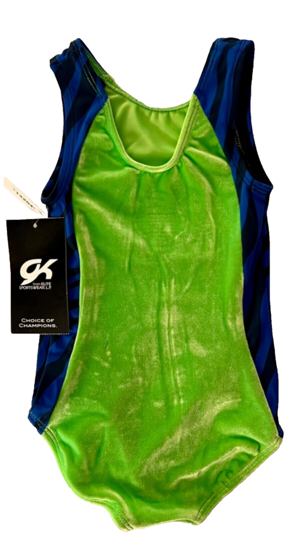 GK GREEN CHILD X-SMALL GREEN VELVET BLUE BLACK GYMNASTICS DANCE TANK LEOTARD XS - Image 10