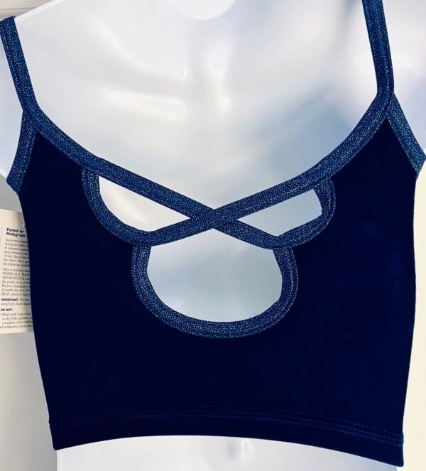 GK DANCE JAZZ TOP GIRLS MEDIUM BLUE VELVET FOIL CRISSCROSS STRAPS CAMISOLE SZ M - Image 5