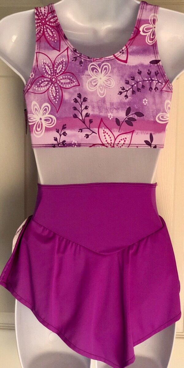 GK FIGURE SKATE DRESS ADULT X-SMALL SLVLS MATTE TRICOT PRINT VIOLET MESH AXS NWT - Image 2