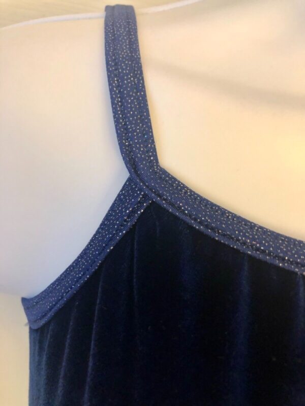 GK DANCE JAZZ TOP ADULT SMALL BLUE VELVET FOIL X-BACK FOIL STRAPS CAMISOLE Sz AS - Image 2