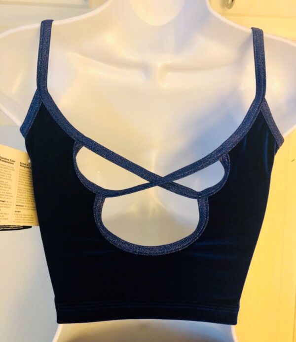 GK DANCE JAZZ TOP ADULT SMALL BLUE VELVET FOIL X-BACK FOIL STRAPS CAMISOLE Sz AS - Image 5