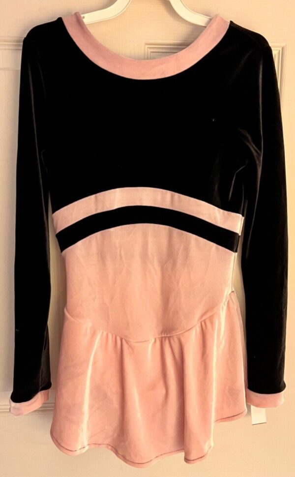 GK ICE FIGURE SKATE ADULT SMALL LgSLV BOATNECK BLACK PINK VELVET DRESS SZ S - Image 11