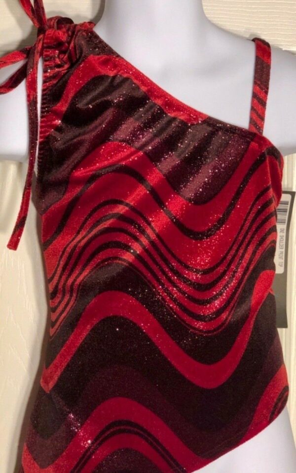 GK ELITE JAZZ TOP CHILD MEDIUM RED BLACK VELVET SLING STYLE DANCE CHEER GYM CM