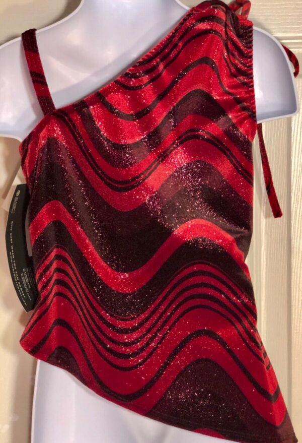 GK ELITE JAZZ TOP CHILD MEDIUM RED BLACK VELVET SLING STYLE DANCE CHEER GYM CM - Image 4