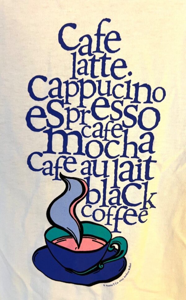 THE AUSSIE T CO "THE CAFE GRIND" GRAPHIC ADULT SMALL SSLV WHITE COTTON T-SHIRT S - Image 4