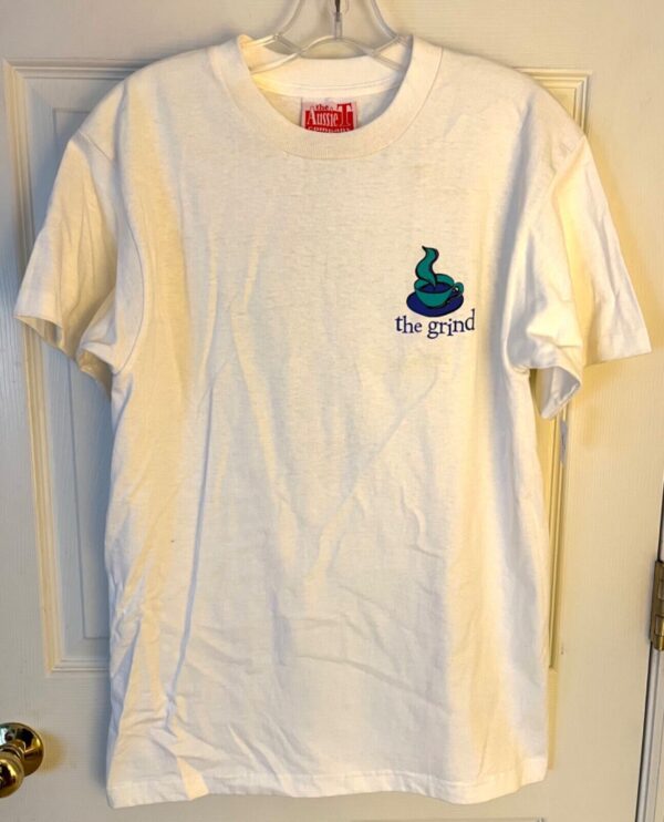 THE AUSSIE T CO "THE CAFE GRIND" GRAPHIC ADULT SMALL SSLV WHITE COTTON T-SHIRT S - Image 5