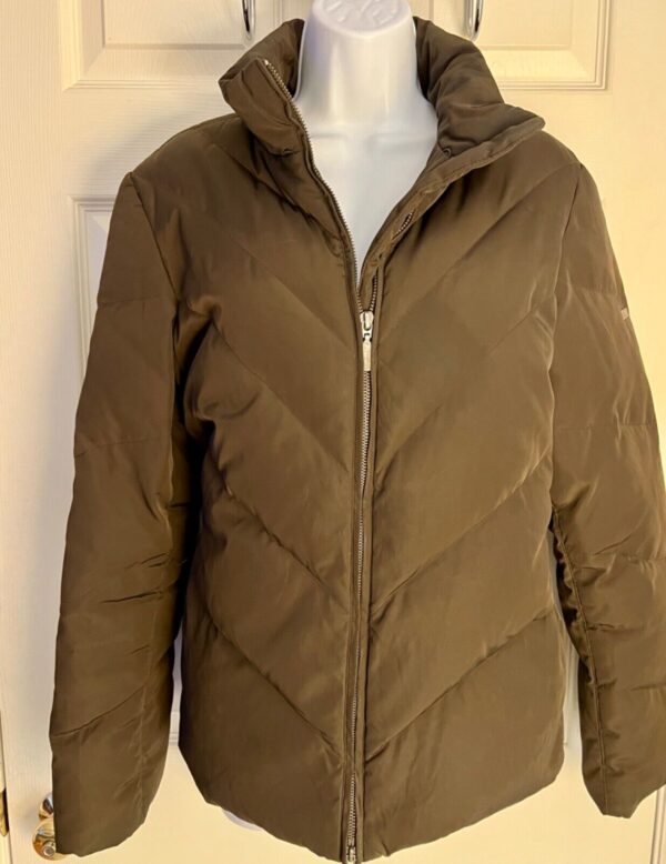 Jones New York Womens Medium Brown Puffer Down Feather Collar Front Zip Jacket - Image 3