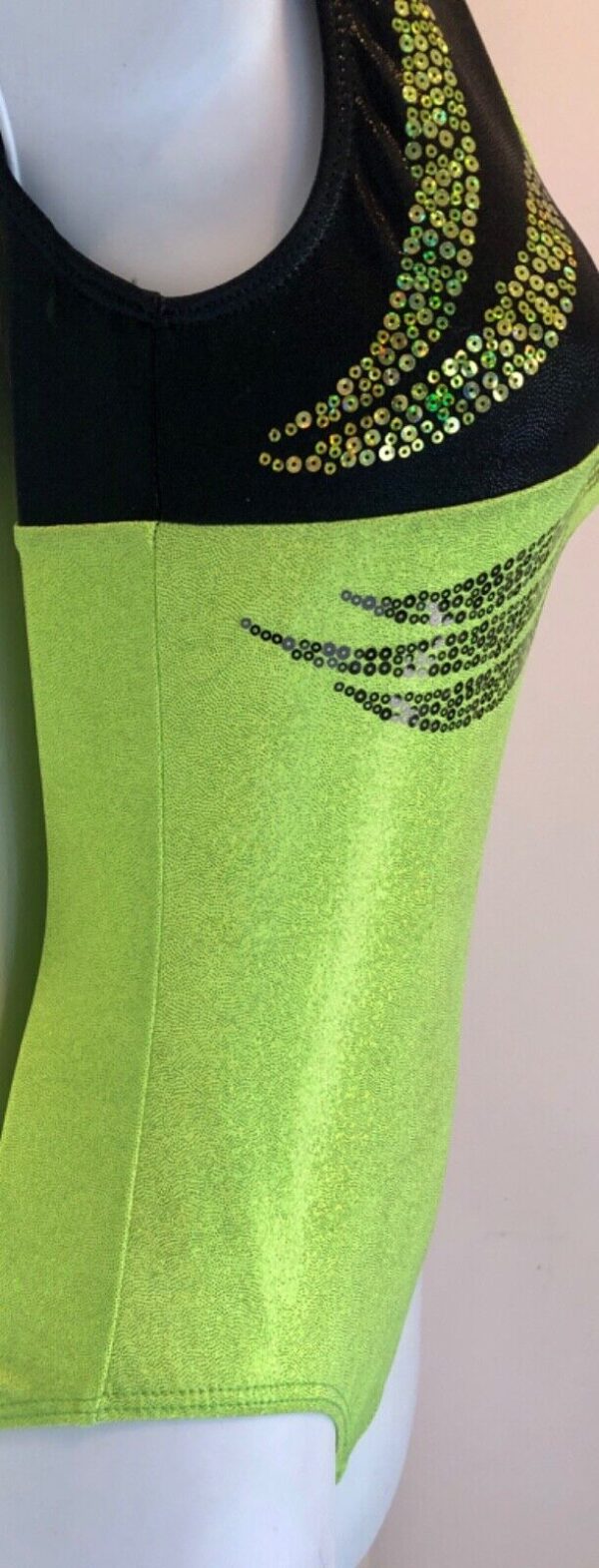 GK ELITE TANK LADIES SMALL LEMON LIME BLACK FOIL GYMNASTS DANCE LEOTARD AS NWT! - Image 4