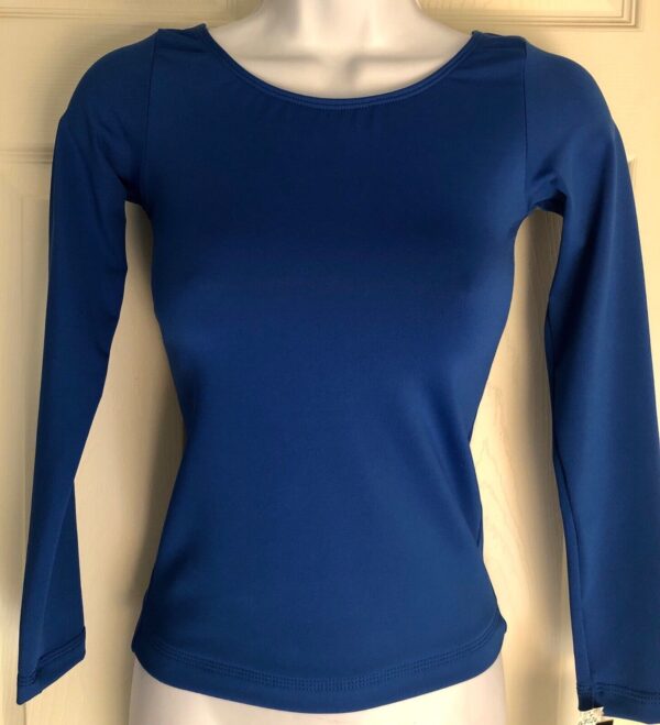 GK ELITE L/S FULL LENGTH CHEER TOP ADULT SMALL ROYAL WHITE CUTOUT BACK AS NWT!