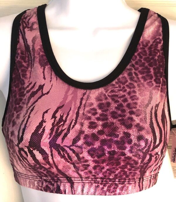 GK ELITE SPORTS TOP ADULT MEDIUM SANGRIA SHIMMER ANIMAL PRINT CHEER DANCE AM NWT