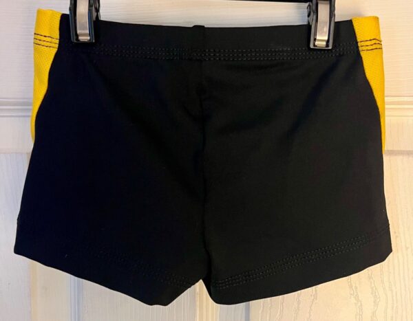 GK CHEER CHILD LARGE MICRO MINI BLACK NYLON YELLOW MESH GYM WORKOUT SHORTS SZ L - Image 7