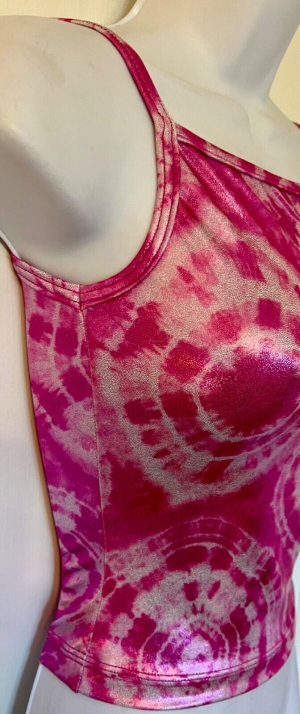 GK DANCE CHEER ADULT X-SMALL PINK WHITE TIE DYE FOIL CAMISOLE SKATE TOP Sz AXS - Image 3