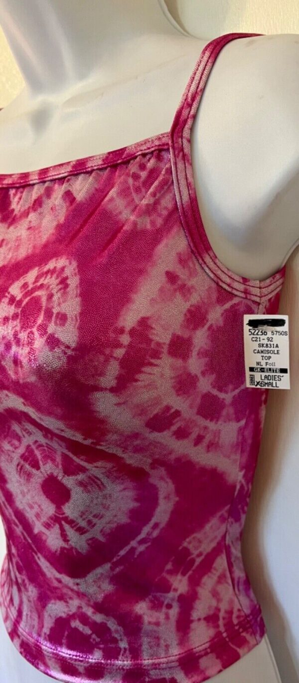 GK DANCE CHEER ADULT X-SMALL PINK WHITE TIE DYE FOIL CAMISOLE SKATE TOP Sz AXS - Image 4