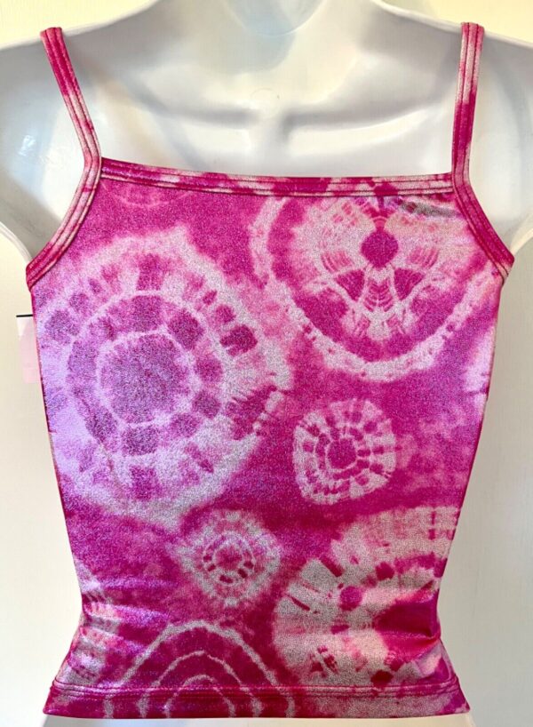 GK DANCE CHEER ADULT X-SMALL PINK WHITE TIE DYE FOIL CAMISOLE SKATE TOP Sz AXS - Image 6