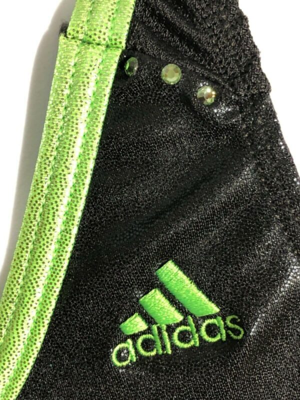 ADIDAS CHILDS BLACK GREEN FOIL TANK GYMNASTICS DANCE LEOTARD CS - Image 3