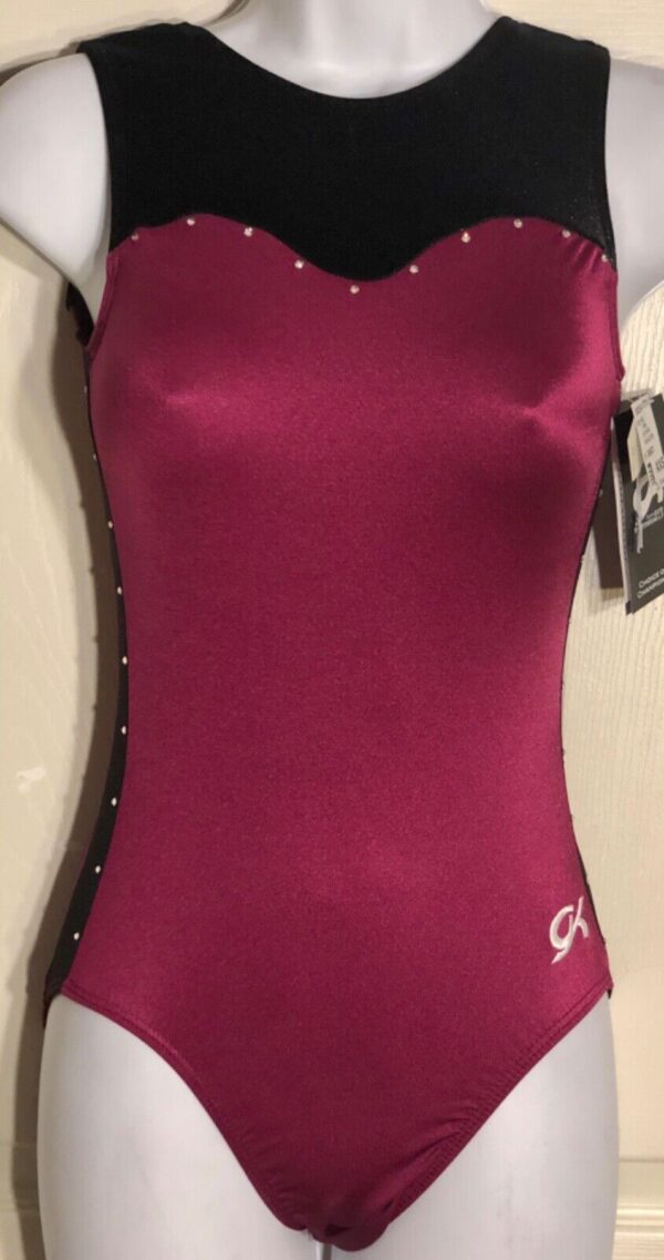 GK ELITE SANGRIA ADULT X-SMALL VELVET SWAR CRYSTALS GYMNASTICS LEOTARD AXS NWT