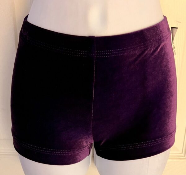 GK WORKOUT SHORTS ADULT X-SMALL MICRO MINI EGGPLANT VELVET CHEER DANCE GYMNAS XS