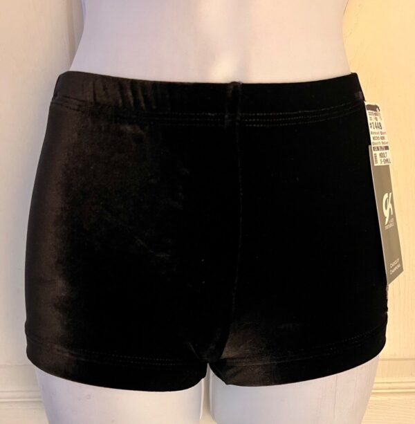 GK WORKOUT ADULT X-SMALL MICRO MINI SHORTS BLACK VELVET GYMNASTS CHEER DANCE XS - Image 2