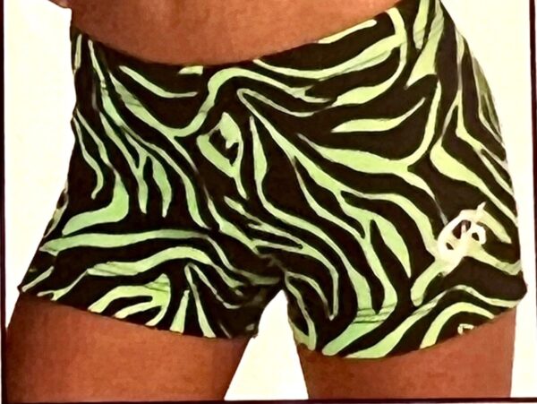 GK LIME ZEBRA STRIPE GIRLS MEDIUM MICRO MINI WORKOUT CHEER DANCE GYM SHORTS CM