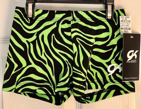 GK LIME ZEBRA STRIPE GIRLS MEDIUM MICRO MINI WORKOUT CHEER DANCE GYM SHORTS CM - Image 2