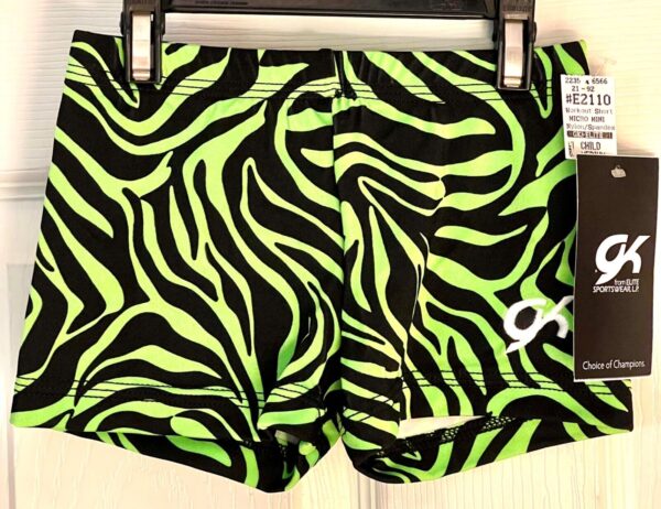 GK LIME ZEBRA STRIPE GIRLS MEDIUM MICRO MINI WORKOUT CHEER DANCE GYM SHORTS CM - Image 4