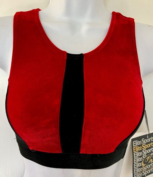 GK RED VELVET CROP TOP ADULT X-SMALL SLVLS BLACK VELVET TRIM DANCE GYMNASTS AXS