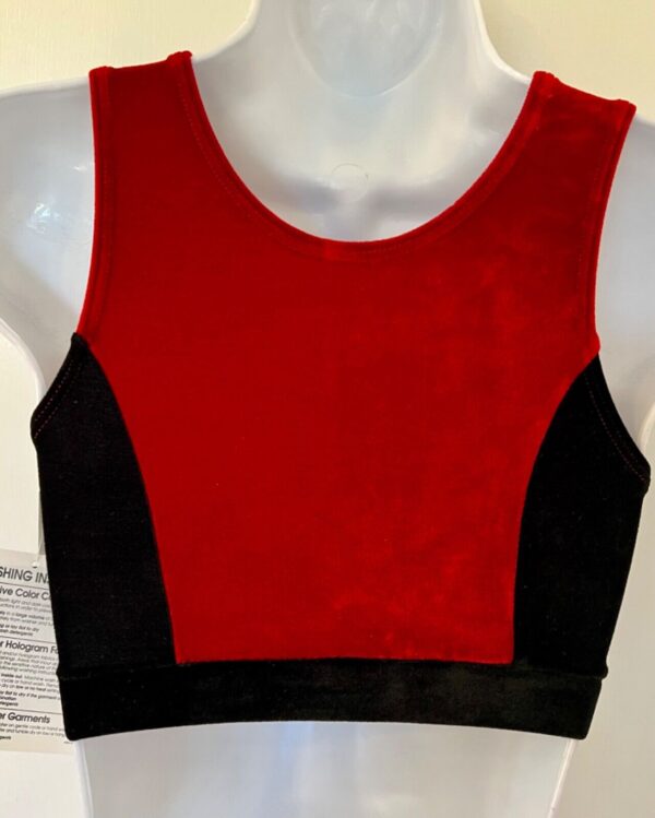 GK RED VELVET CROP TOP ADULT X-SMALL SLVLS BLACK VELVET TRIM DANCE GYMNASTS AXS - Image 4