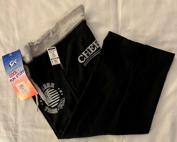 GK â€œCHEER TEAM USAâ€ GRAPHIC GIRLS SMALL BLACK COTTON ATHLETIC LOUNGE CAPRI Sz CS - Image 4